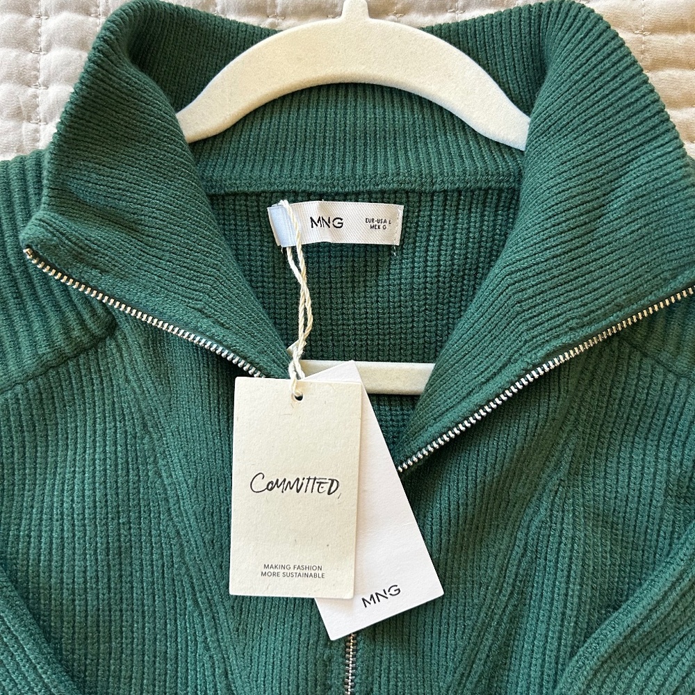 Mango 1/2 Zip Sweater - Size Large - Green